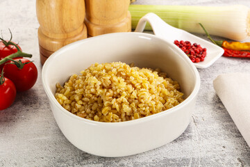 Boiled bulgur wheat in the bowl