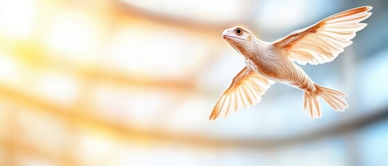 Obraz premium A graceful bird in flight against a softly blurred background, symbolizing freedom and beauty in nature.