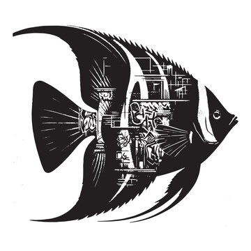 recommend clip art: silhouette of Regal Angelfish filled with graffiti street wall in rough drawing