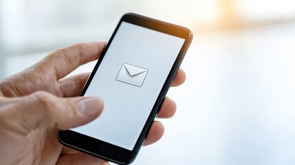 A hand holding a smartphone displaying an email icon, symbolizing digital communication and connectivity in the modern world.