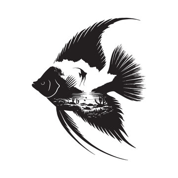 recommend clip art: silhouette of Regal Angelfish filled with nature view in rough drawing