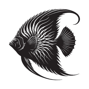 recommend clip art: silhouette of Regal Angelfish filled with nature view in rough drawing