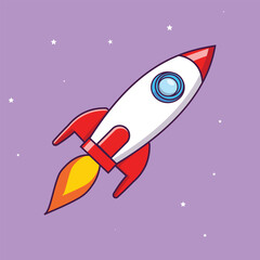 Rocket Flying In Space Cartoon Vector Icon Illustration Rocket sticker Science Technology Icon Concept Isolated