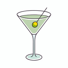 Martini glass with olive, vermouth cocktail. stock illustration