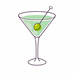 Martini glass with olive, vermouth cocktail. stock illustration
