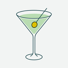 Martini glass with olive, vermouth cocktail. stock illustration