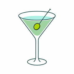 Martini glass with olive, vermouth cocktail. stock illustration