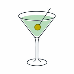 Martini glass with olive, vermouth cocktail. stock illustration