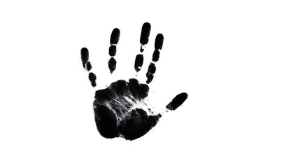 A single human handprint, detailed with individual fingerprints, isolated on a white background