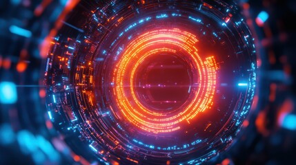 Obraz premium A futuristic digital vortex filled with vibrant red and blue lights, creating a mesmerizing spiral effect.