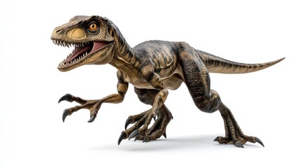 Obraz premium A detailed and dynamic illustration of a velociraptor, showcasing its sharp claws and fierce expression.