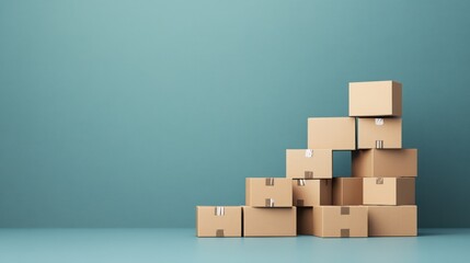 Obraz premium Stacked cardboard boxes in a modern minimalist setting.