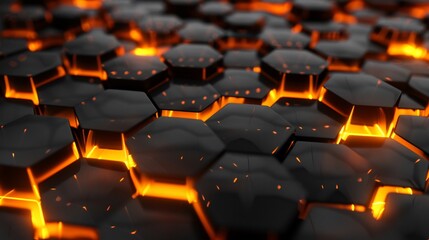 Obraz premium Abstract Geometric Pattern with Octagons, black and Orange Glow 