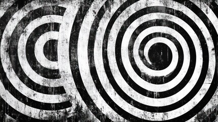 Abstract black and white spiral pattern on textured background, creating a striking visual contrast.