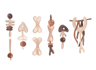 Magical items. Witchcraft and esotericism. Witch entourage set. Watercolor isolated illustrations for Halloween