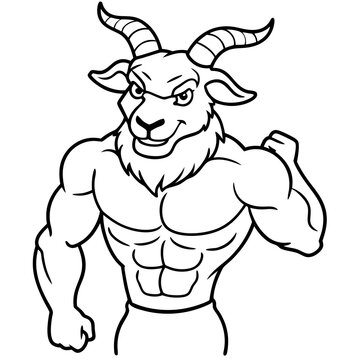 recommend clip art: A ferocious Goat athlete posing line art  vector