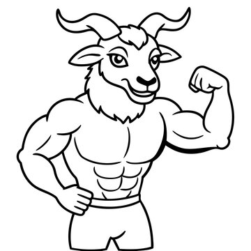 recommend clip art: A ferocious Goat athlete posing line art  vector
