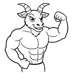 A ferocious Goat athlete posing line art  vector