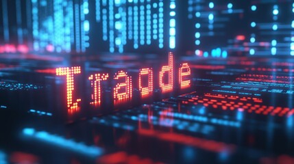 Digital display of trading data with vibrant colors and glowing elements, creating a futuristic atmosphere.