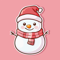 Cute cartoon snowman with a scarf and hat, Clip art sticker style on Christmas Concept.