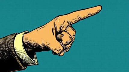 A vintage-style illustration of a pointing hand, symbolizing authority and direction.