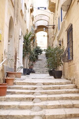 Beautiful stairs on an old street in Valletta, Malta