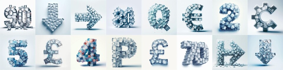 Ice cubes Lettering Typeface. AI generated illustration
