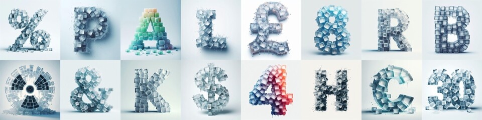 Ice cubes Lettering Typeface. AI generated illustration