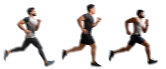 Motion blur running man silhouettes isolated on transparent background PNG for photo scenes