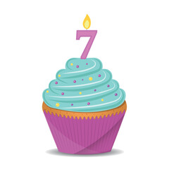 Birthday cupcake with number 6 candle.