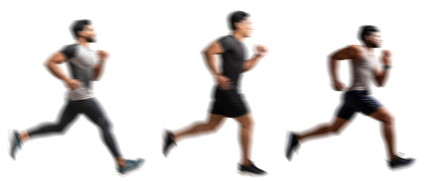 Motion blur running man silhouettes isolated on transparent background PNG for photo scenes