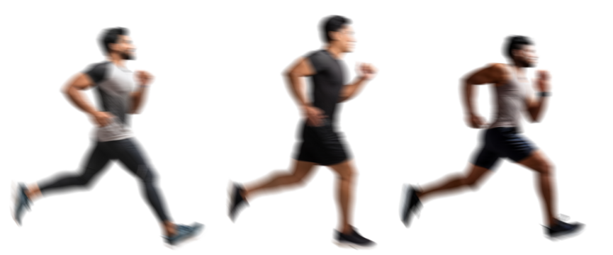 Motion blur running man silhouettes isolated on transparent background PNG for photo scenes