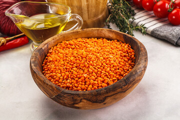 Raw red lentil for cooking