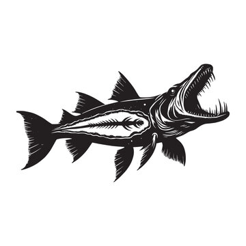 recommend clip art: silhouette of Sturgeon filled with vintage horror movie poster in rough drawing