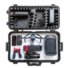 Drone and Drone LiPo battery on white background