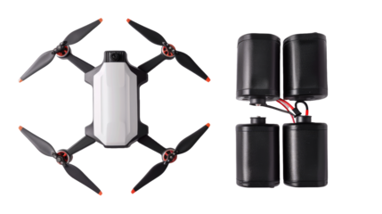 Drone and Drone LiPo battery on white background