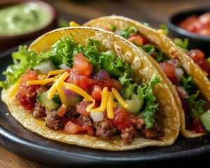 Closeup of a taco with lettuce, cheese, and salsa
