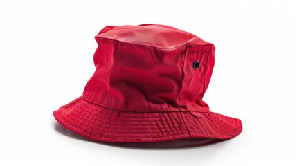 Red Bucket Hat Isolated on White Background