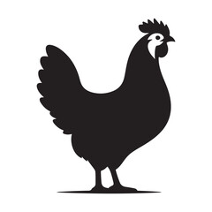Chicken hen silhouette isolated on white background, Flat vector Farm Animal illustration