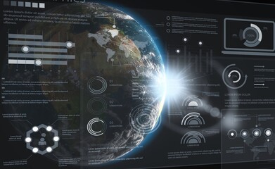 Image of infographic interface and globe space.