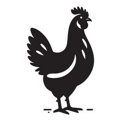 Chicken hen silhouette isolated on white background, Flat vector Farm Animal illustration