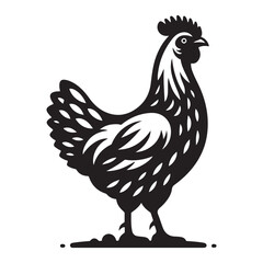 Chicken hen silhouette isolated on white background, Flat vector Farm Animal illustration