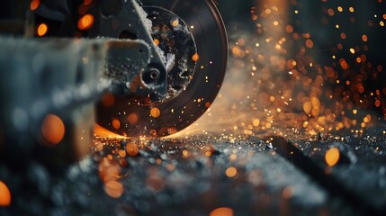The process of repairing a road with a grinder, construction workers breaking asphalt and concrete pavement at a construction site, during new road work