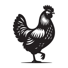 Chicken hen silhouette isolated on white background, Flat vector Farm Animal illustration