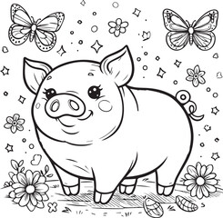 A pig line art coloring book illustration