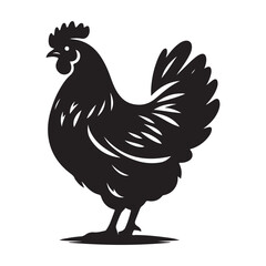 Chicken hen silhouette isolated on white background, Flat vector Farm Animal illustration