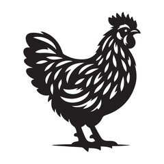 Chicken hen silhouette isolated on white background, Flat vector Farm Animal illustration