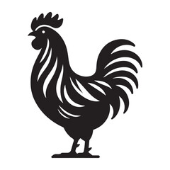 Chicken hen silhouette isolated on white background, Flat vector Farm Animal illustration