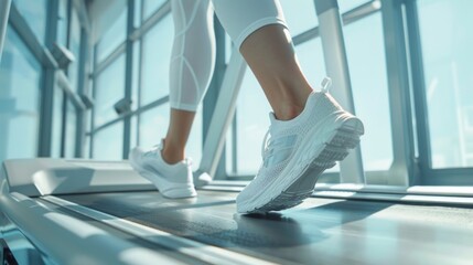 Woman Running on Treadmill in Gym