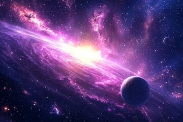 Obraz premium Space cosmic illustration with planets scene created with Generative AI
